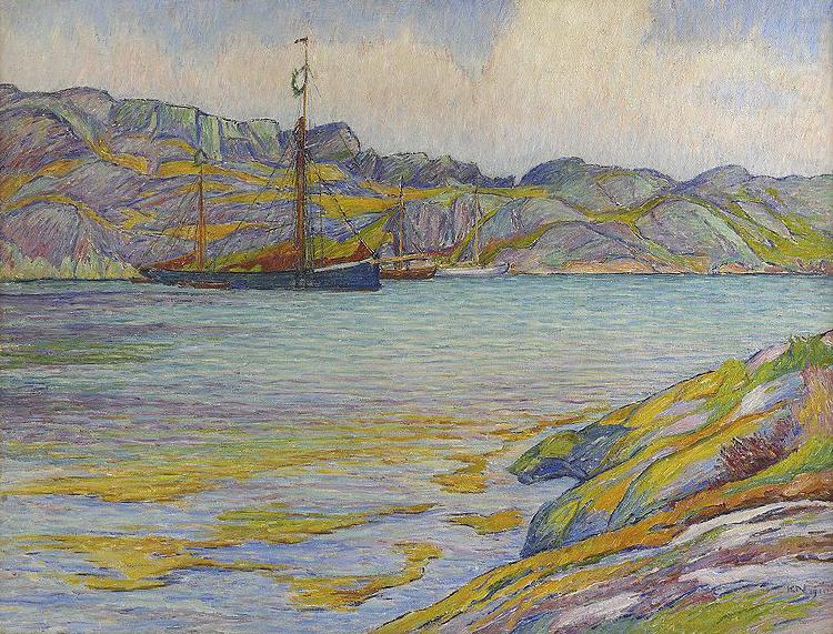 Karl Nordstrom Boats by a cliff, Kyrkesund china oil painting image